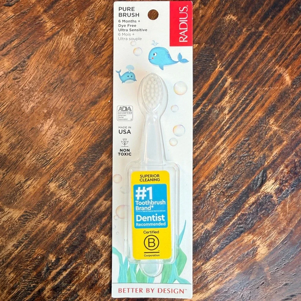 RADIUS‎ Pure Baby Toothbrush 6 Months Plus Ultra Soft Bristles Dye Free Clear